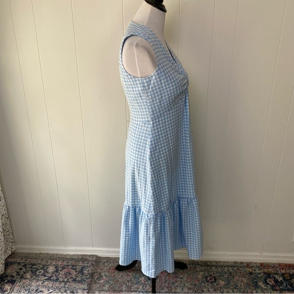 Calvin Kleins sleeveless dress with side pleated ruffle Sz 4 Blue White Gingham - Picture 12 of 15